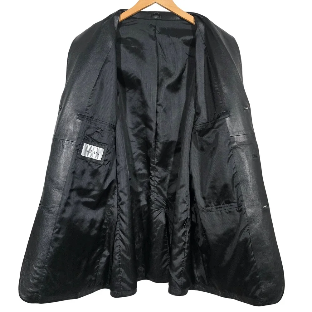 Alfani Positano Mens L44 Black Genuine Leather Blazer Jacket Professional Career